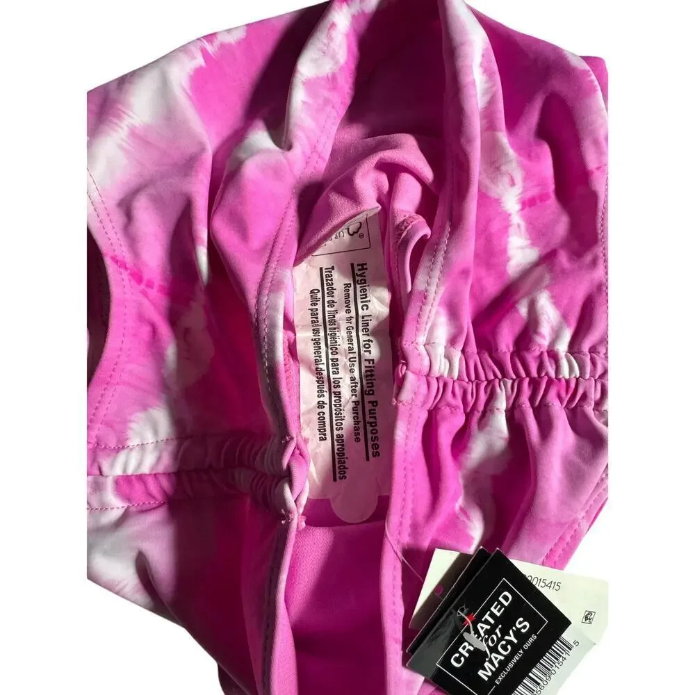 NWT California Waves tie-dyed pink and white high waisted cheeky ruffled bottom